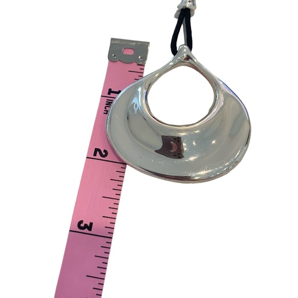 Chico's modernist sculptural silver tone pendant necklace black cord - Picture 5 of 7